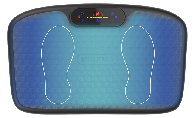Blue vibration plate with digital display on a white background